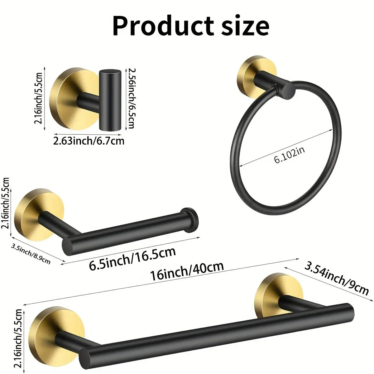 Wall Mounted Bathroom Hardware Set Towel Bar Ring And Hook
