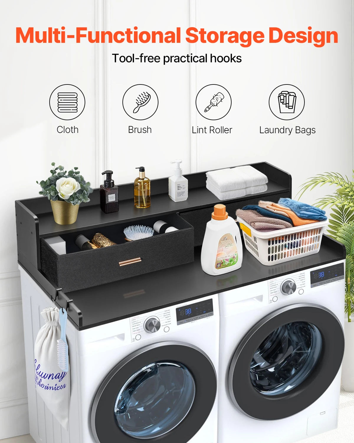 SucceBuy Washer Dryer Countertop With Storage Shelf Unit
