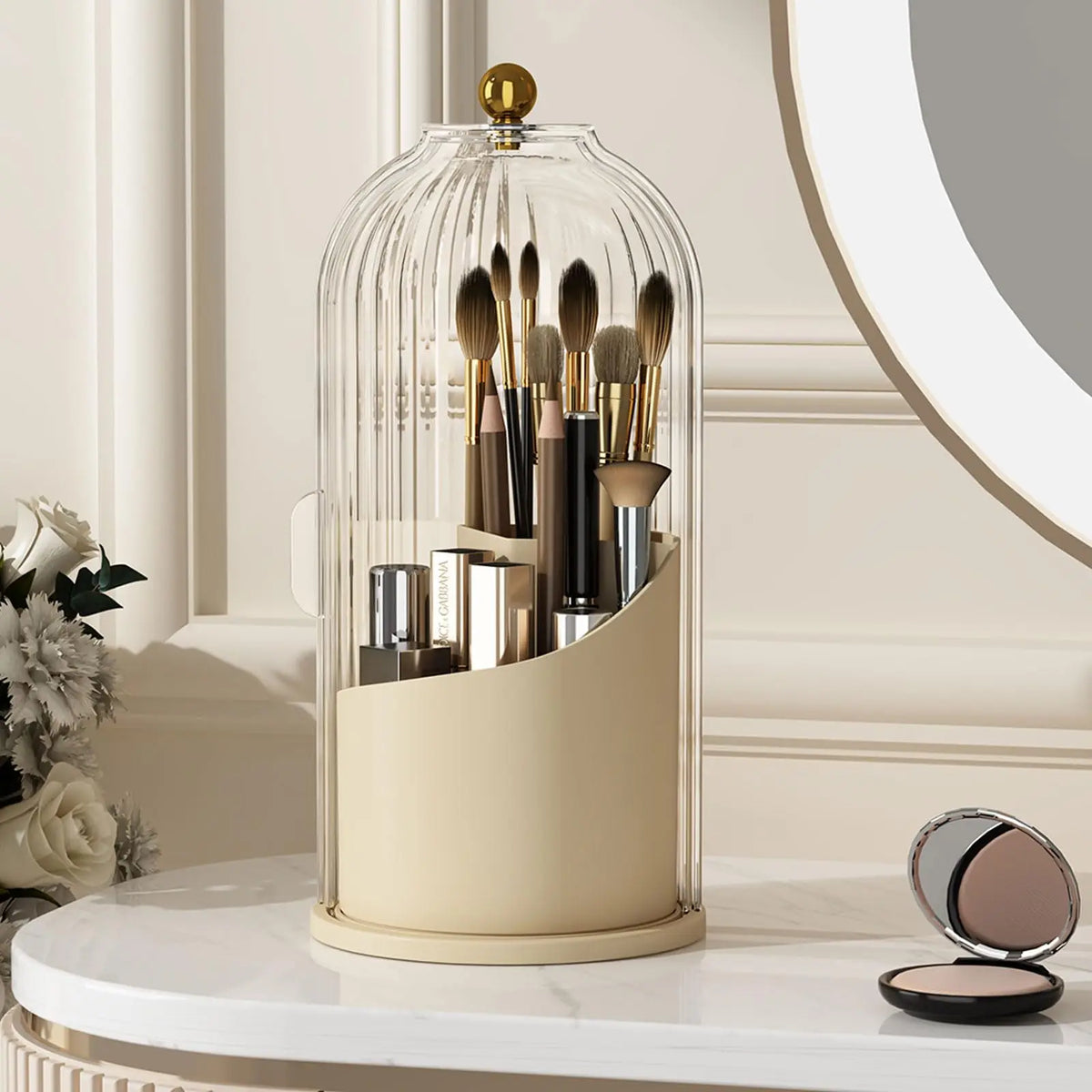 Clear Rotating Makeup Brush Holder With Dustproof Lid