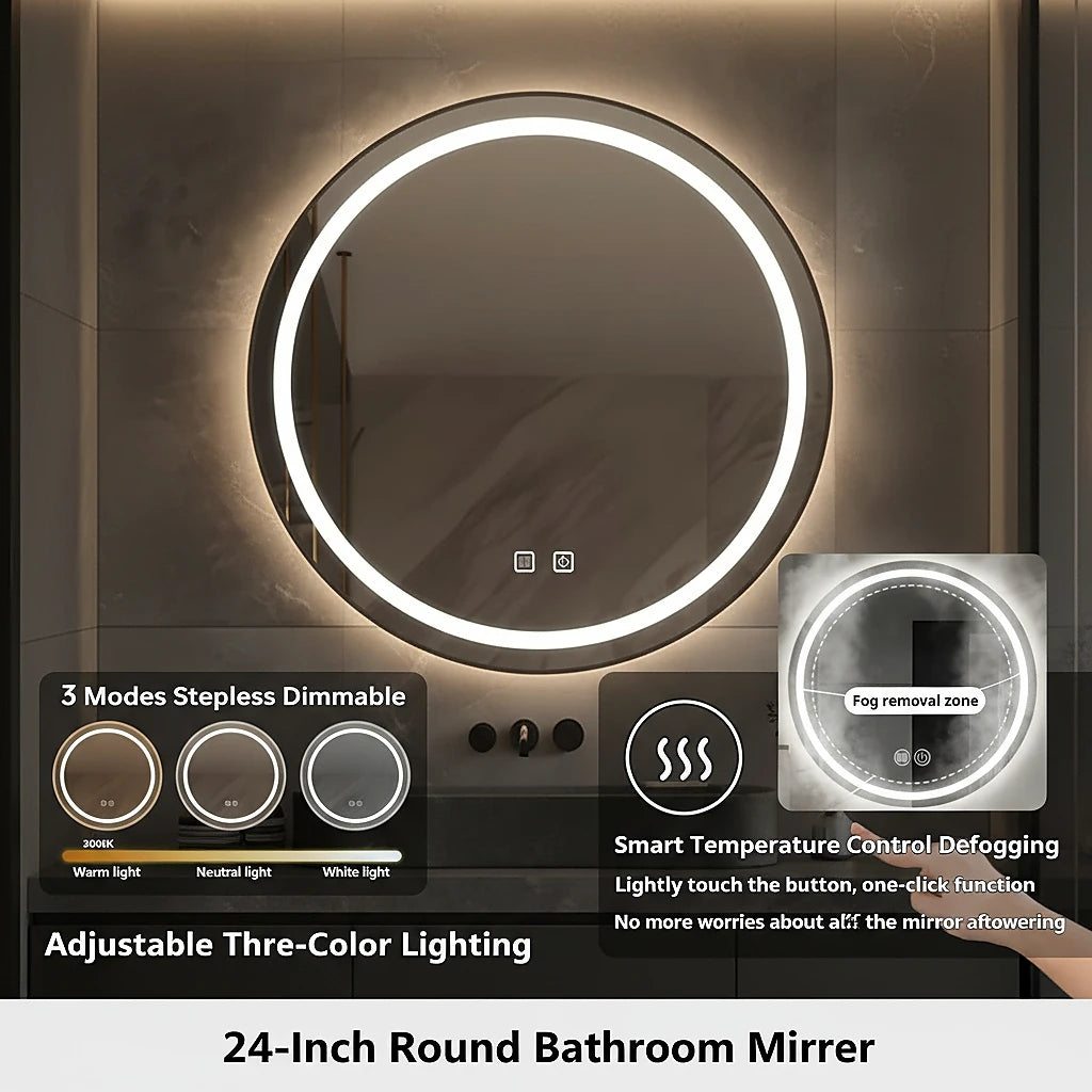 Anti Fog Led Bathroom Mirror With Dimmable Vanity Lighting