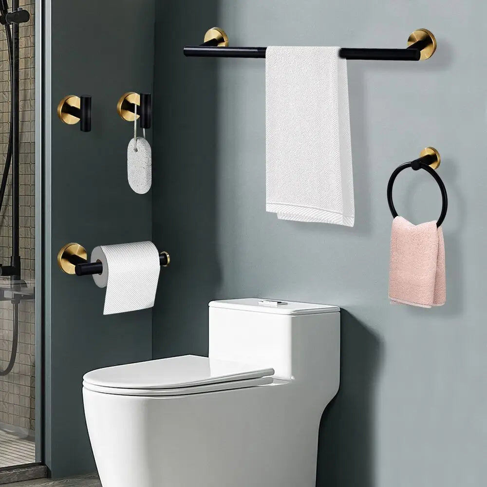Wall Mounted Bathroom Hardware Set Towel Bar Ring And Hook