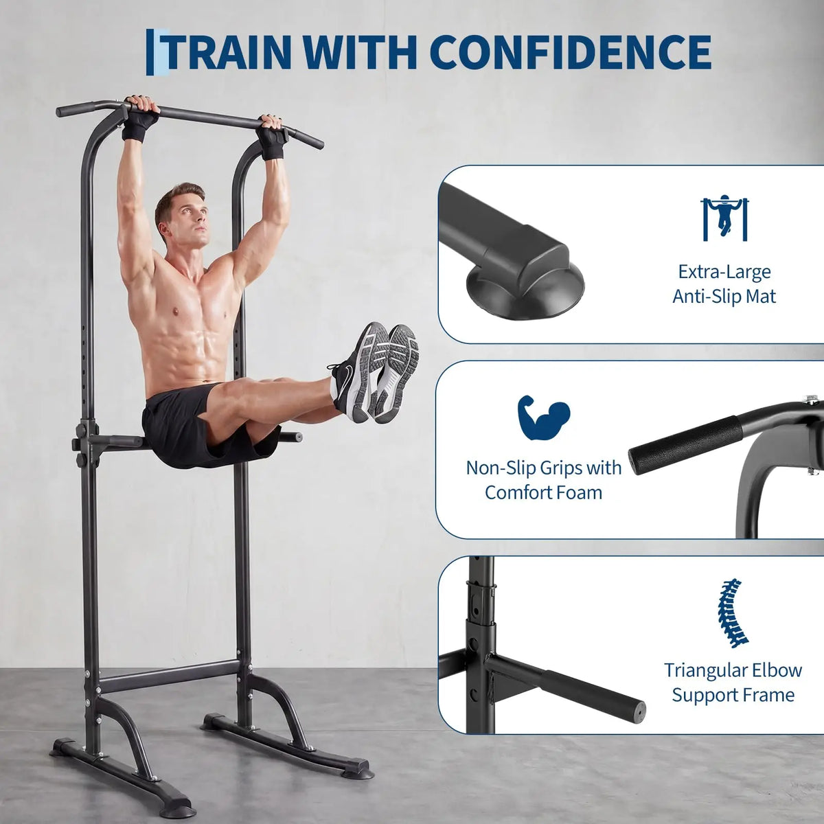 HiMISS Adjustable Power Tower For Pull Ups Dips And Workouts