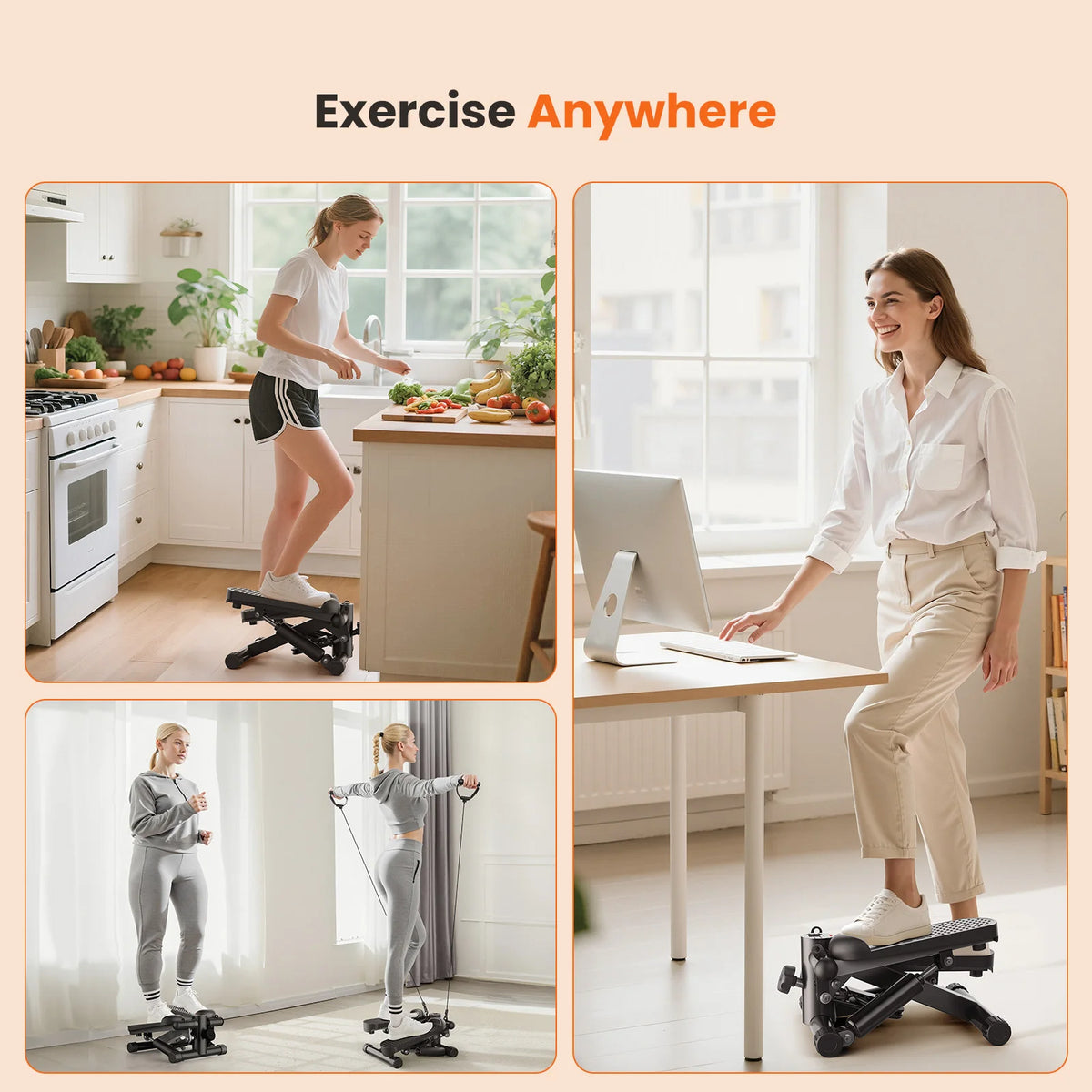 Compact Hydraulic Mini Stepper With Resistance Bands And Monitor