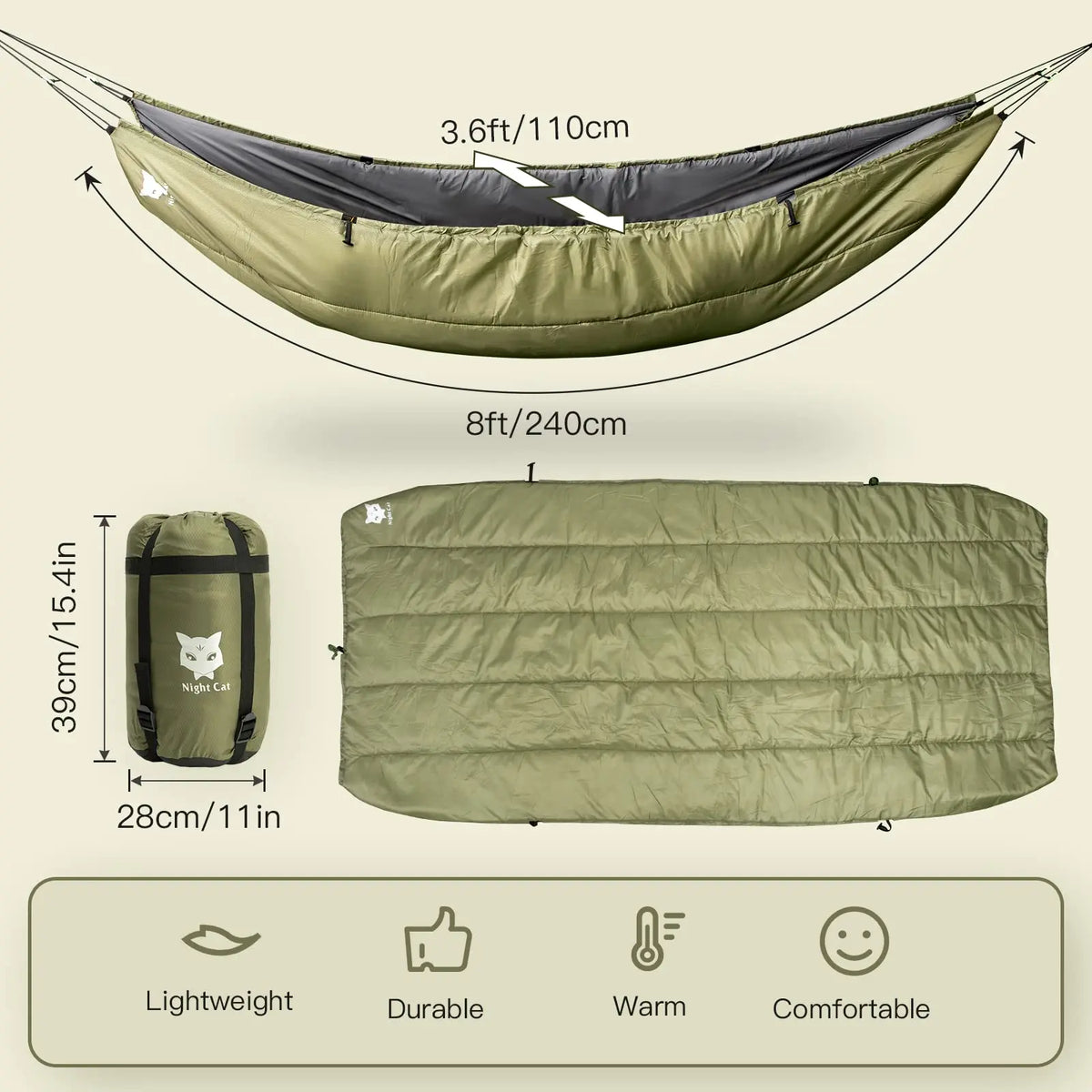 Lightweight Cotton Hammock Underquilt Insulated Sleeping Bag For Camping
