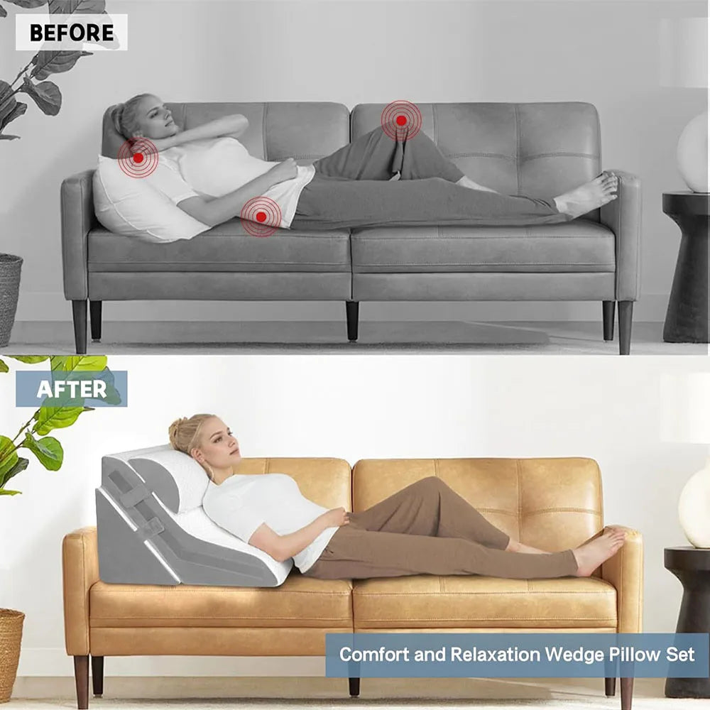 Memory Foam Wedge Pillow With Adjustable Incline Neck Support