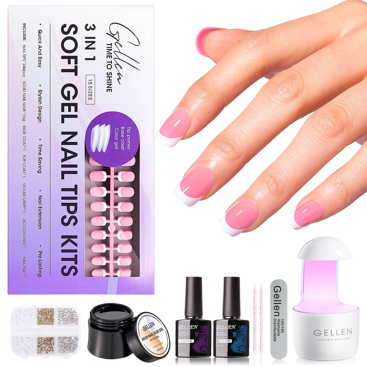 GELLEN Press On Nail Kit With UV Lamp Gel Manicure