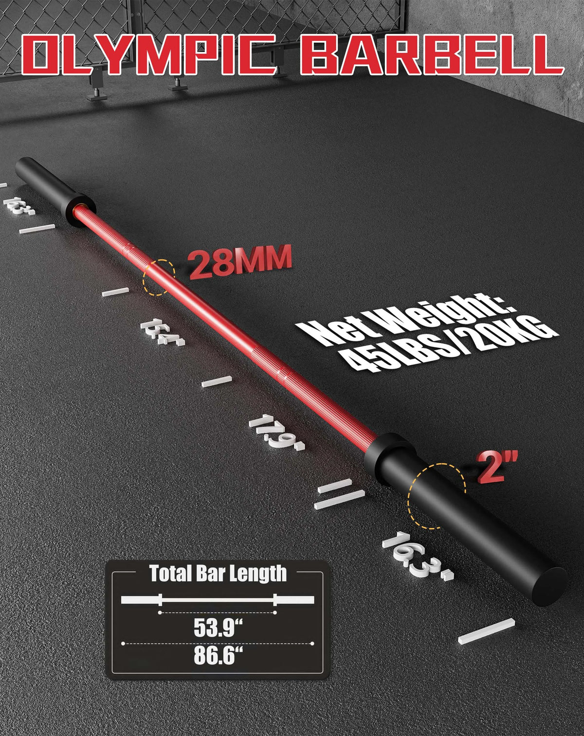 HiMISS Straight Olympic Barbell For Strength Training And Weightlifting
