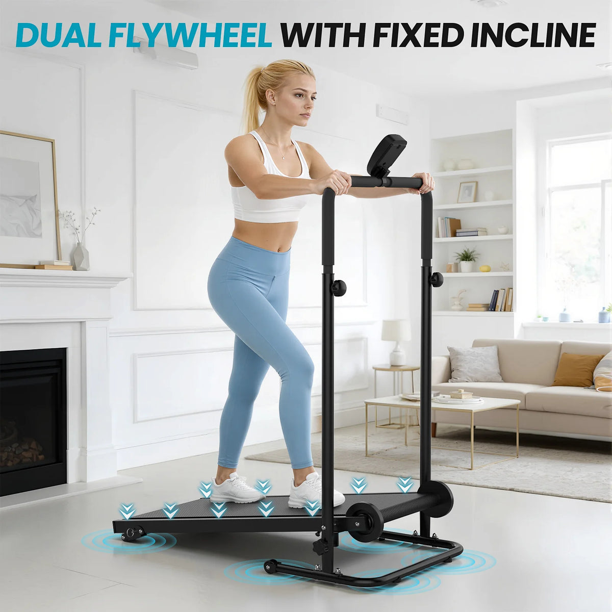Akluer Mechanical Non Motorized Treadmill With Fixed Incline Lcd Display