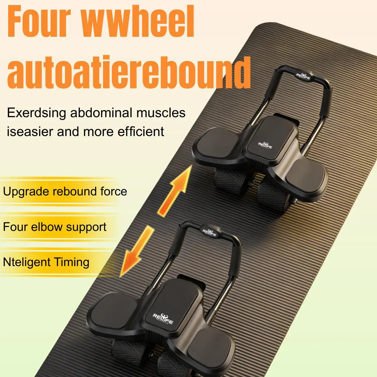 Automatic Rebound Four Wheel Ab Roller With Elbow Support
