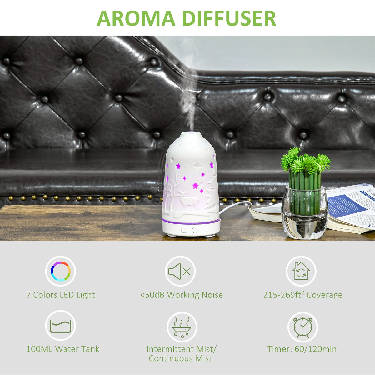 Ultrasonic Essential Oil Diffuser With Ceramic Lid And LED Lighting