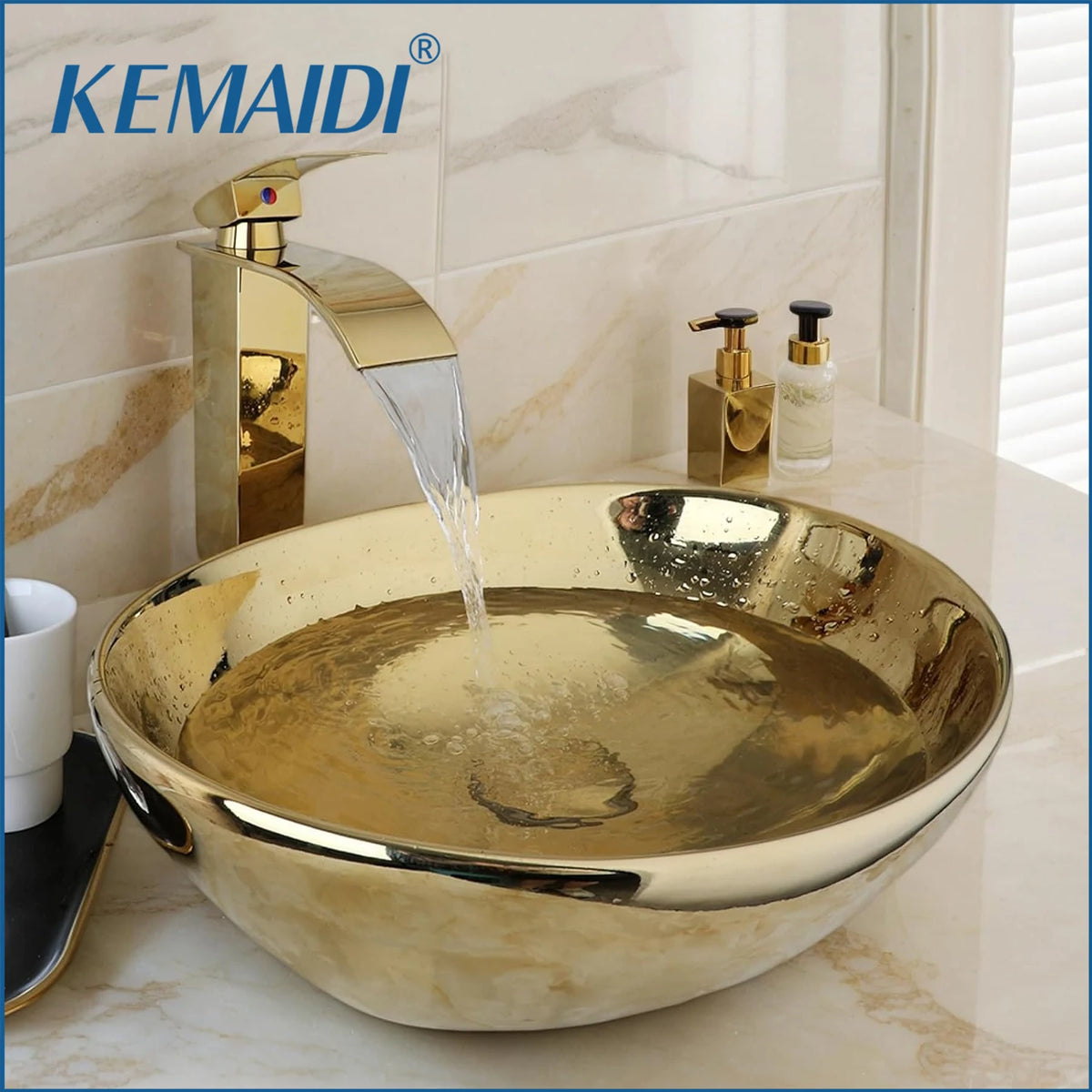 KEMAIDI Ceramic Bathroom Vanity Vessel Sink With Faucet