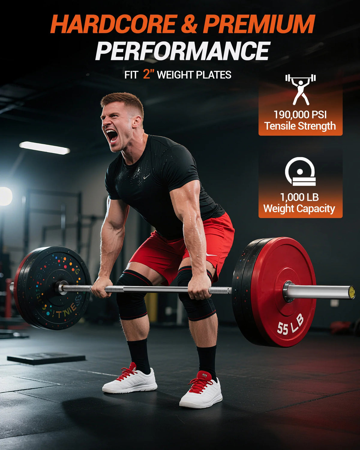 HiMISS Straight Olympic Barbell For Strength Training And Weightlifting