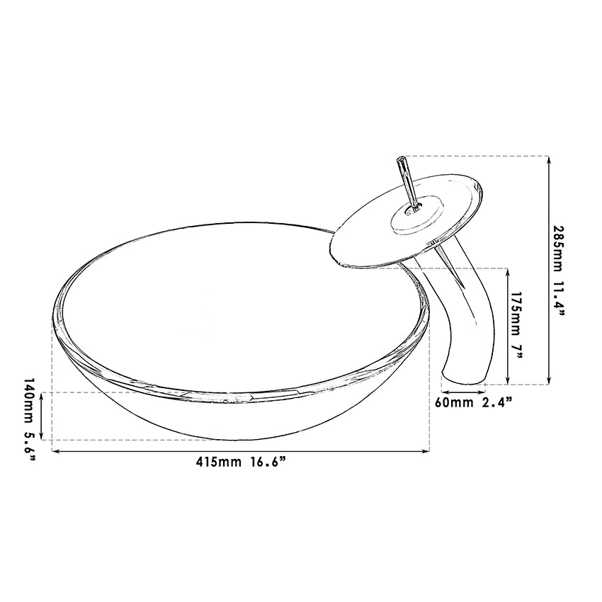 Kemaidi Tempered Glass Vessel Sink With Waterfall Faucet Set