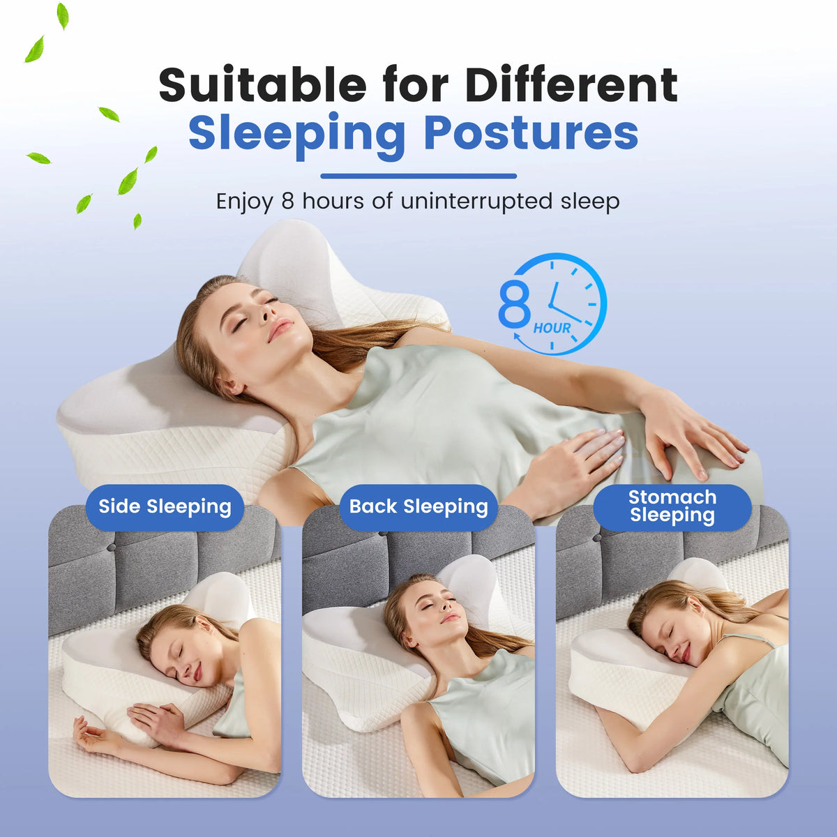 JHK Ergonomic Memory Foam Cervical Pillow With Cooling Pillowcase