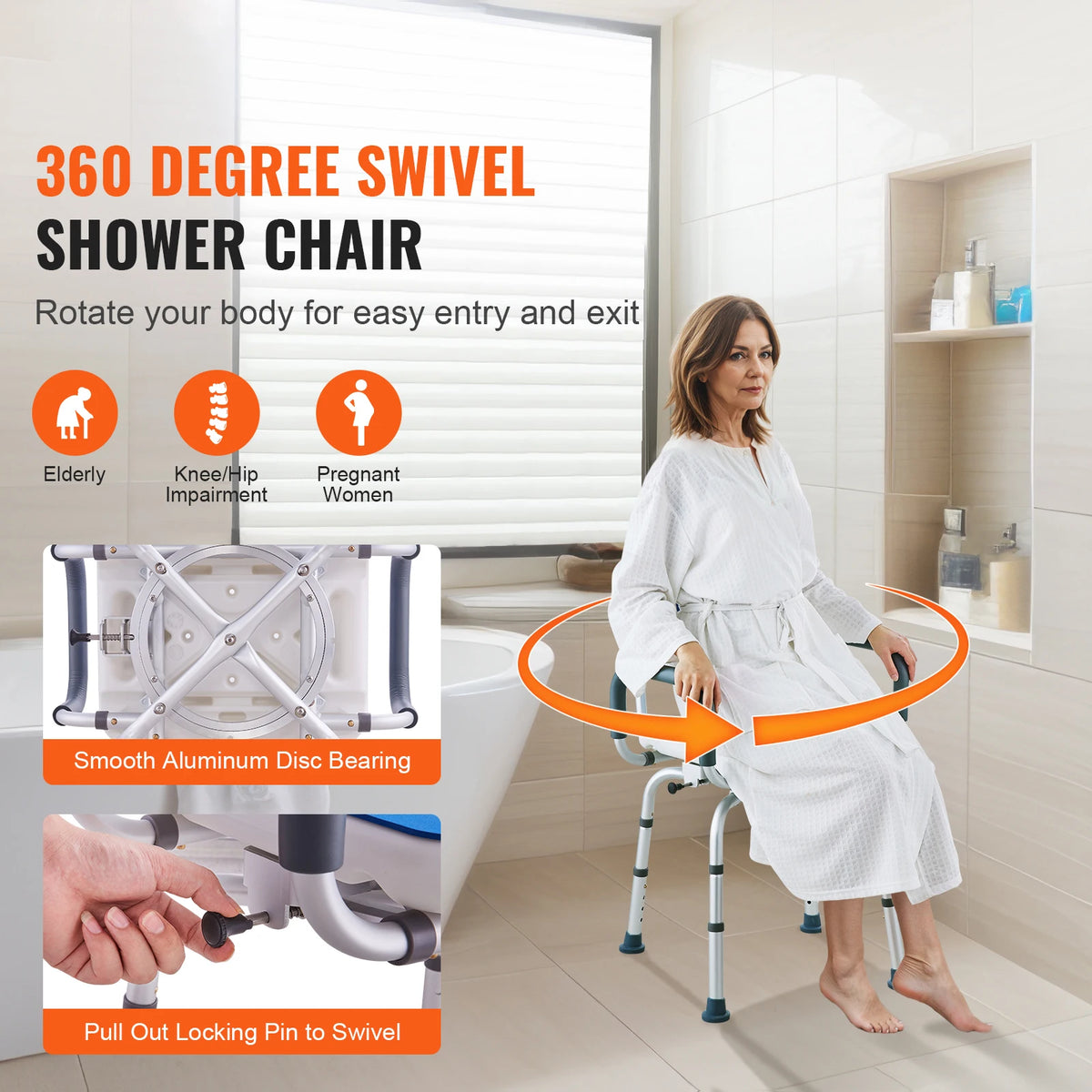 SucceBuy Swivel Shower Chair With Armrest And Backrest For Bathtub
