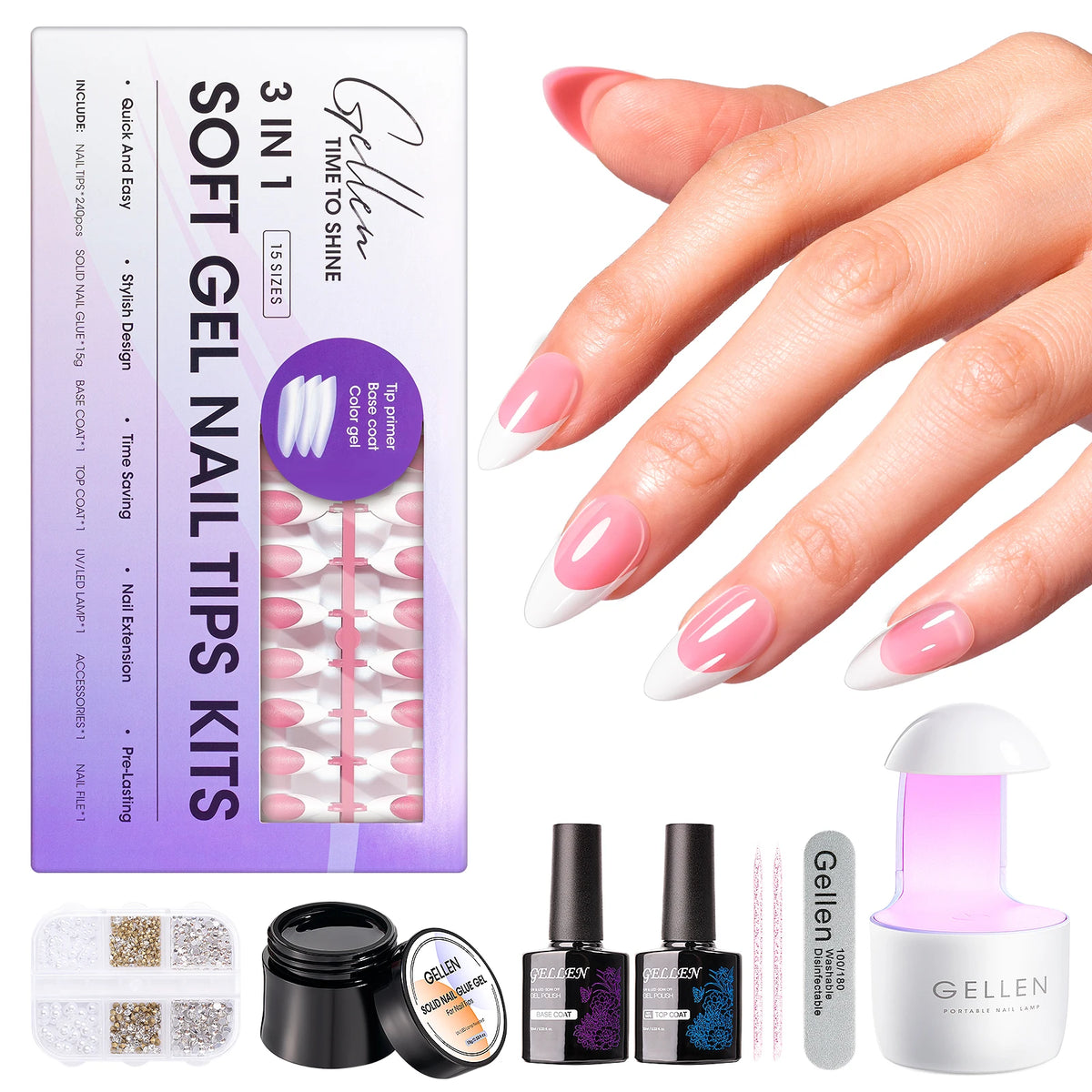 GELLEN Press On Nail Kit With UV Lamp Gel Manicure