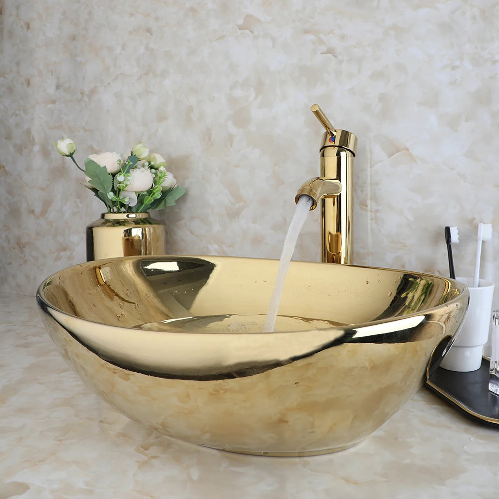 KEMAIDI Ceramic Bathroom Vanity Vessel Sink With Faucet