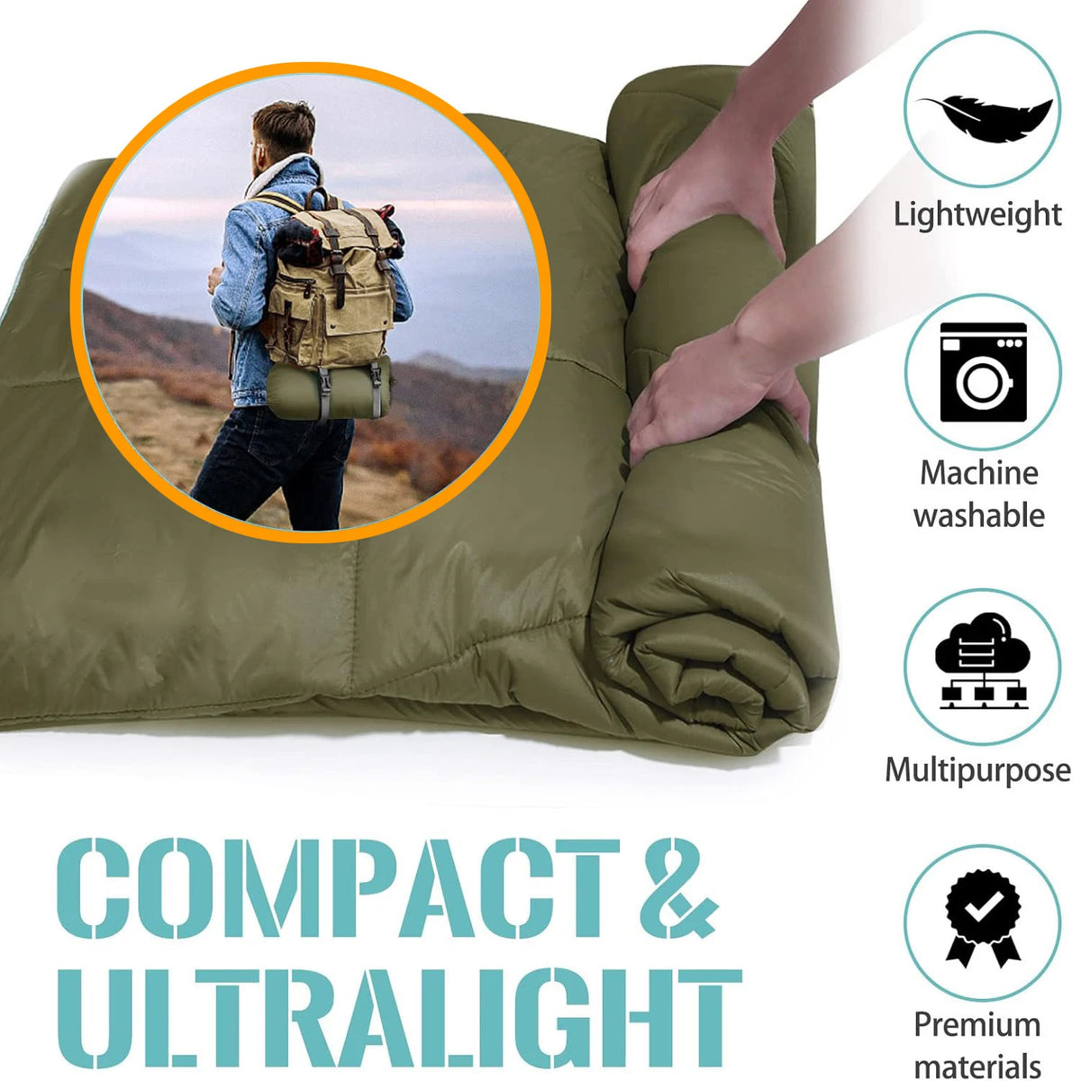 Lightweight Puffy Camping Blanket Down Alternative Warm Waterproof Quilt