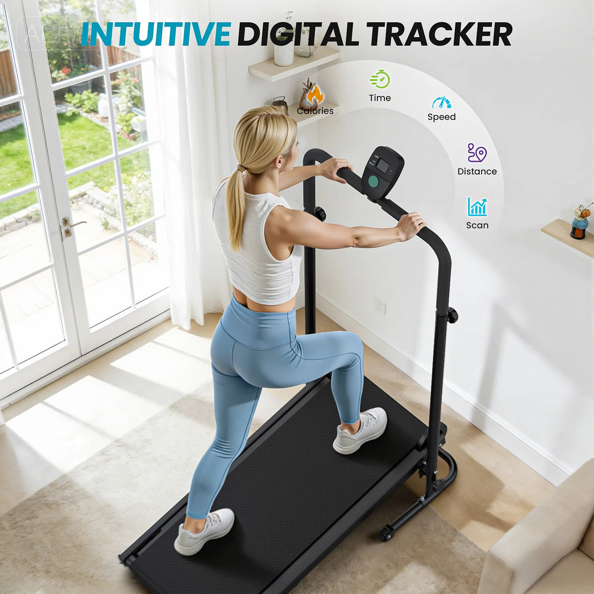 Akluer Mechanical Non Motorized Treadmill With Fixed Incline Lcd Display