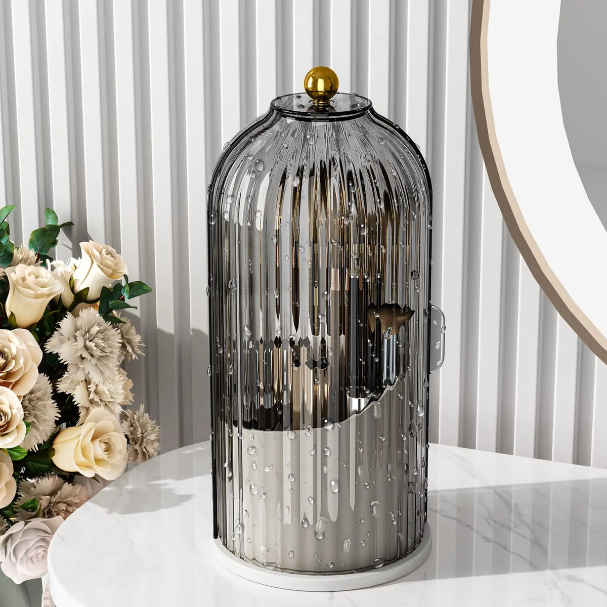 Clear Rotating Makeup Brush Holder With Dustproof Lid