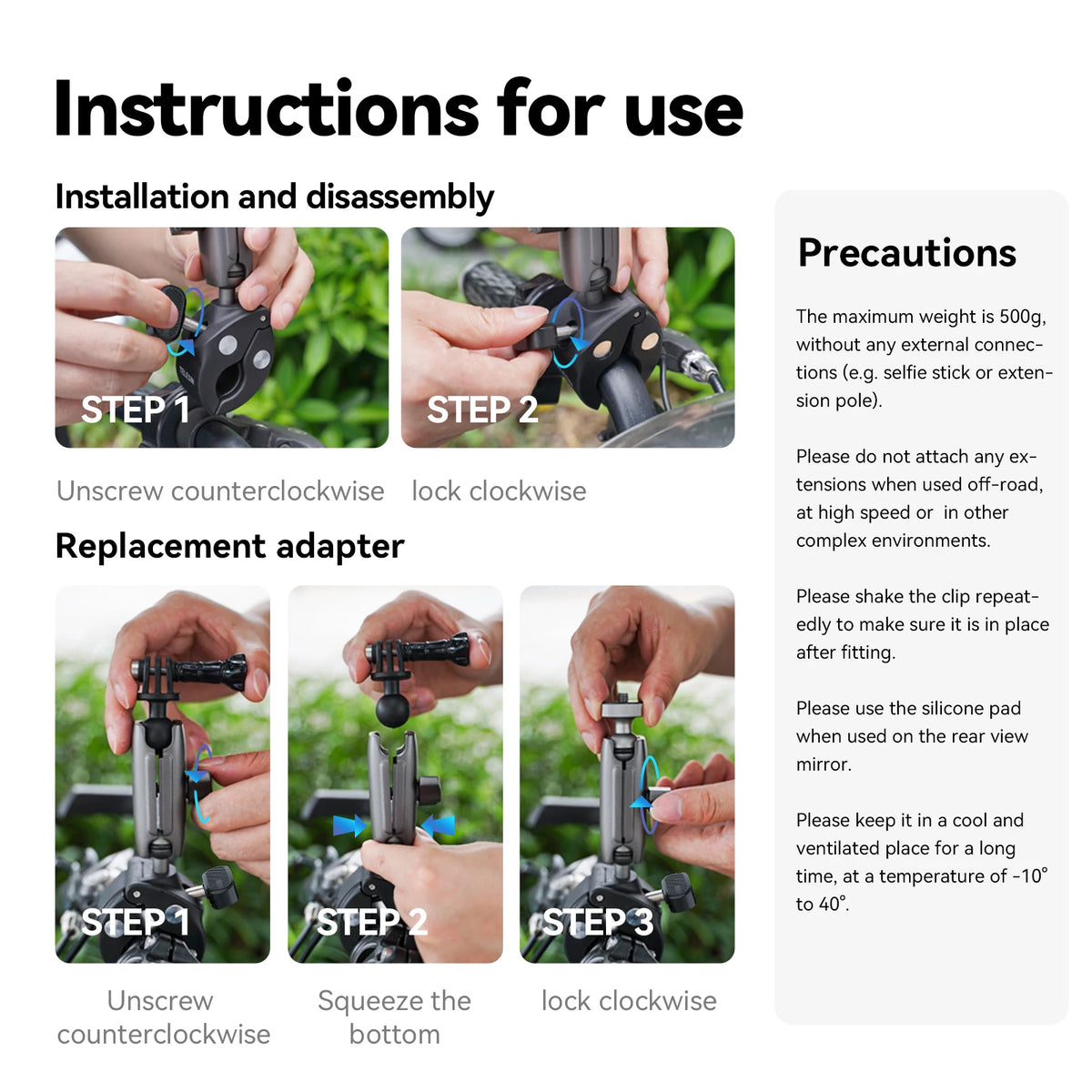 Telesin 360 Degree Handlebar Camera Mount For Action Cameras
