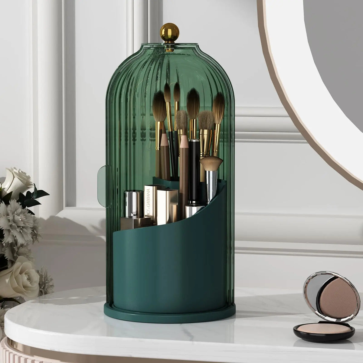 Clear Rotating Makeup Brush Holder With Dustproof Lid