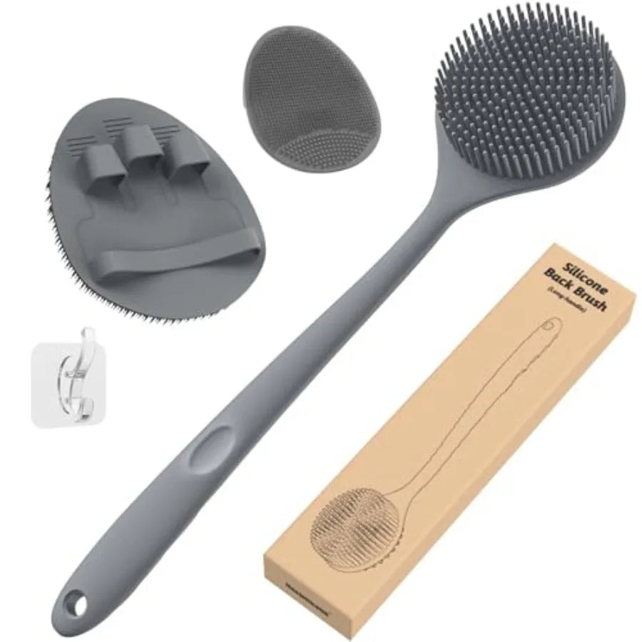 3Pc Silicone Scrubber Set Bath Glove Face Brush Body Exfoliator